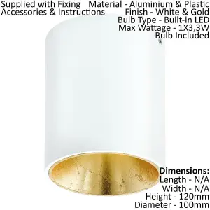 Wall / Ceiling Light White & Gold Round Downlight 3.3W Built in LED