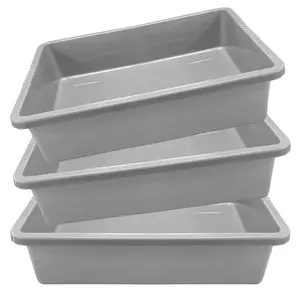 3 x Grey Deep Multipurpose Plastic Rectangular Household Trays