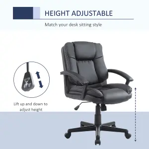 HOMCOM Swivel Executive Office Chair Mid Back PU Leather Chair w/ Arm, Black