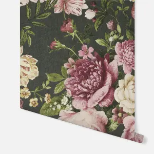 Arthouse Tapestry Floral Charcoal/Pink Wallpaper