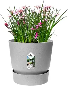 Elho Greenville Round 25cm Plastic Plant Pot in Living Concrete