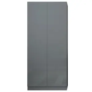 Grey Gloss 2 Door Double Wardrobe Push Open Soft Closing Bedroom Furniture