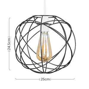 ValueLights Rutherford Retro Style Matt Black Metal Basket Cage Ceiling Pendant Light Shade