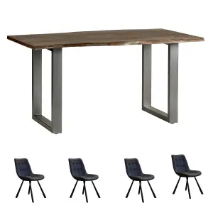 Grey Medium Dining Table 1.5M Set With 4 Chairs