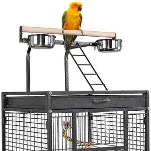 Yaheetech Black Metal Bird Cage with Playtop and Casters