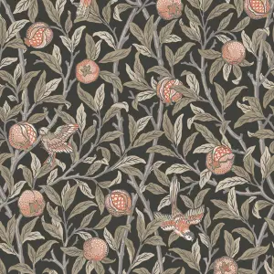 William Morris Gallery Collection Charcoal Bird & Pomegranate Smooth Wallpaper