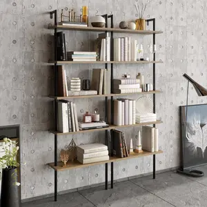 Iker 174cm H x 60cm W Stainless Steel Ladder Bookcase Black/Oak