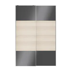 Atomia Panelled Anthracite oak effect High gloss 2 door Sliding Wardrobe Door kit (H)2250mm (W)1500mm