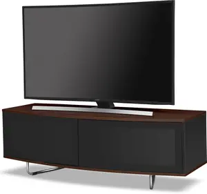 Centurion Supports Caru Gloss Black and Walnut Beam-Thru Remote Friendly Contemporary "D" Shape Design up to 65" TV Cabinet