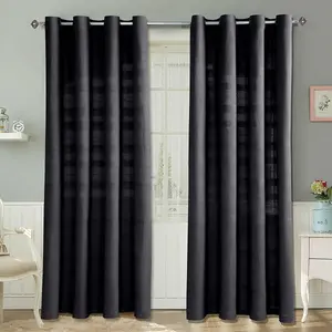 Homescapes Cotton Rajput Ribbed Black Curtain Pair, 66 x 90" Drop