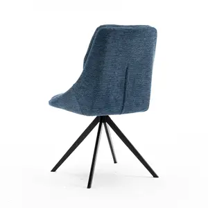 Luna Modern Fabric Dining Chair Padded Seat w Arms Metal Leg Kitchen 4 Pcs (Blue)