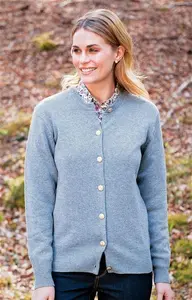 Ladies House Of Bruar Lambswool Crew Neck Cardigan - Soft Blue