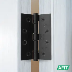 AFIT Matt Black Door Hinges - 4 Inch / 102mm  Internal Fire Door Hinges - 5 Pairs