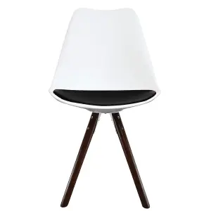 Soho White & Black Plastic Dining Chair with Pyramid Dark Wood Legs