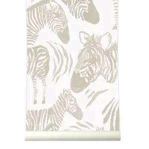 Roomblush Nursery Zebra Safari Eco 4 Lane Repeatable Wallpaper Mural 200 x 285cm, Beige