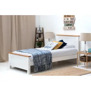 Aubrey Solid Wood Low Profile Bed Frame with Mattress White / 23cm Single Pocket Spring Memory / Single (3')