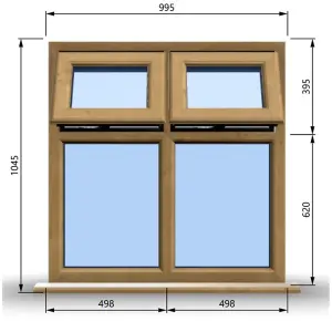 995mm (W) x 1045mm (H) Wooden Stormproof Window - 2 Top Opening Windows -Toughened Safety Glass