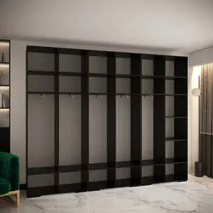 Manhattan II Modern Spacious Hinged Door Wardrobe W3000mm H2370mm D470mm - Sleek Black, 6 Doors, 30 Shelves