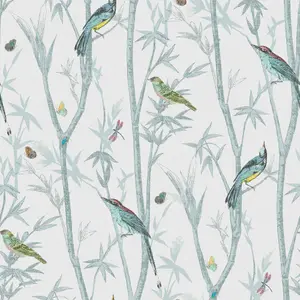 Next Chinoiserie bird trail Duck egg Smooth Wallpaper Sample