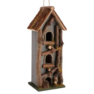 Grey Three Tier Bird House Nesting Box Decorative Birdbox Garden Accessory Hand Painted Bird House