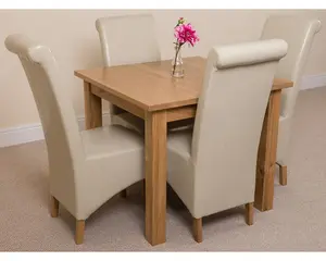 Oslo 90 x 90 cm Oak Small Dining Table and 4 Chairs Dining Set with Montana Ivory Leather Chairs