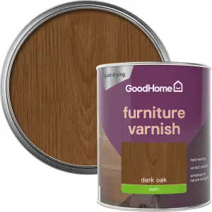 GoodHome Dark Oak Satin Multi-surface Furniture Wood varnish, 750ml