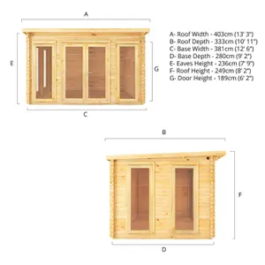 Waltons 4m x 4m Wooden 34mm Log Cabin Pent Summerhouse Garden Room 13ft x 13ft