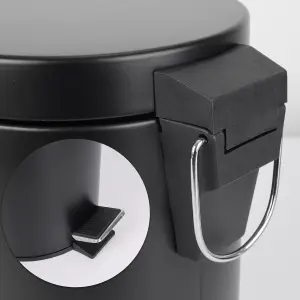 Black  3L Bathroom Pedal Bin Freestanding