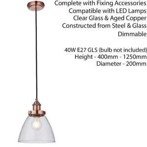 Hanging Ceiling Pendant Light COPPER & GLASS Shade Industrial Lamp Bulb Holder