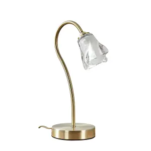 ValueLights Antique Brass And Decorative Glass Swan Neck Touch Bedside Table Lamp