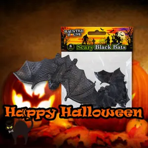 Halloween Black Bats Props and Decorations Trick or Treat Party Pack of 6 Black