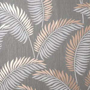 Cascade Leaf Wallpaper Grey / Rose Gold Fine Decor FD42839