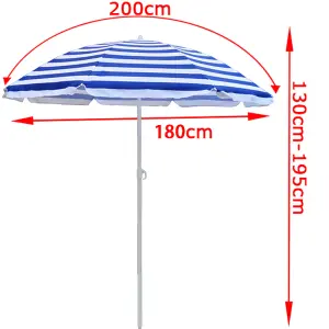 SunDaze 1.8M Blue-White Beach Parasol Outdoor Garden Patio Umbrella Sunshade UV Protection