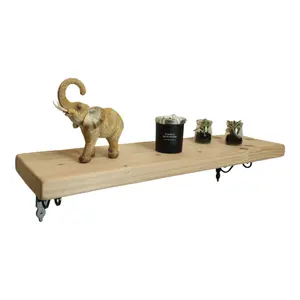 Solid Wood Handmade Rustical Shelf Unprimed 225mm 9 inch with Black Metal Bracket WOZ Length of 190cm