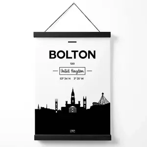 Bolton Black and White City Skyline Medium Poster with Black Hanger