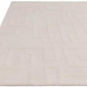 Handmade Modern Cream Abstract Wool Easy to Clean Rug for Living Room & Bedroom-120cm X 170cm