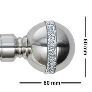 A.Unique Home Diamante Ball Metal Extendable Curtain Pole with Rings and Fittings (25/28mm) - Brushed Steel, 70cm - 120cm Approx