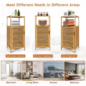 Costway Bathroom Storage Cabinet Bamboo Floor Cabinet w/ Single Door