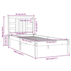 Berkfield Bed Frame Solid Wood 75x190 cm 2FT6 Small Single