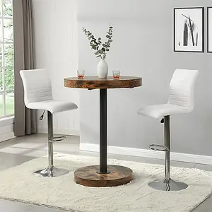 Furniture In Fashion Havana Rustic Oak Wooden Bar Table With 2 Ripple White Stools