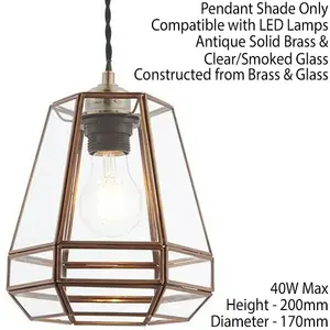 Hanging Ceiling Pendant Light Shade Antique Brass & Clear Glass Pear Drop Cage