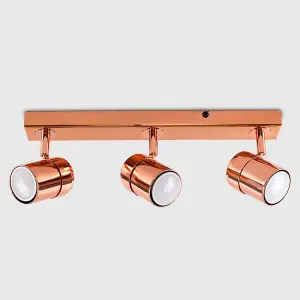 ValueLights Rosie Modern 3 Way Copper Effect Straight Bar Ceiling Spotlight