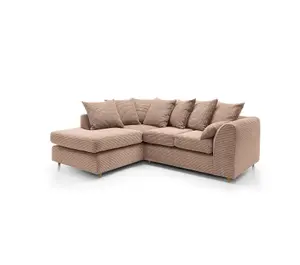 Jumbo Brown Cord Left Facing Corner Sofa for Living Room with Thick Luxury Deep Filled Cushioning