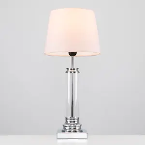 ValueLights Knowles Modern Clear Glass Column Design Touch Table Lamp with Pink Shade