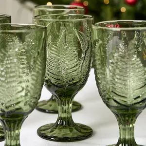 Set of 8 Vintage Luxury Green Leaf Embossed Drinking Wine Glass Wine Goblets 230ml