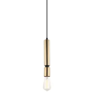 Luminosa Modern Hanging Pendant Black 1 Light  with Brass Shade, E27 Dimmable