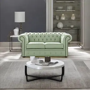 Chesterfield 2 Seater Shelly Thyme Green Leather Sofa Settee Bespoke In Classic Style