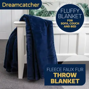 Dreamcatcher Blanket Throw Soft Faux Fur 160 x 130cm Overblanket Navy Blue