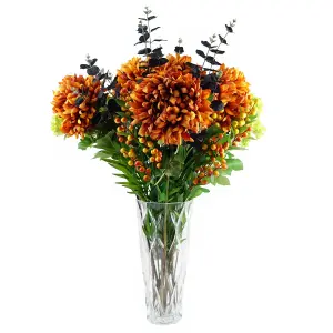 Leaf 80cm Orange Chrysanthemum Foliage and Glass Vase