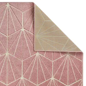 Modern Easy to Clean Geometric Optical 3D Pink Rug for Dining Room-80cm X 150cm